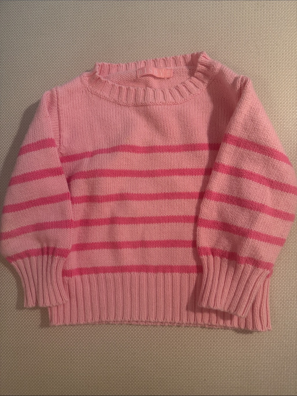 Girls' Pink Striped Crewneck Sweater